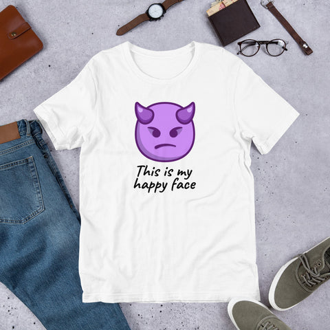 "This is my happy face" feat. purple devil emoticon t-shirt (unisex)